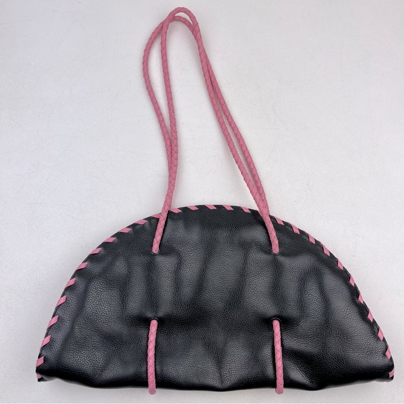 Vintage Ashneil Soft Genuine Leather Shoulder Handbags Black Pink Barbie - Picture 1 of 9